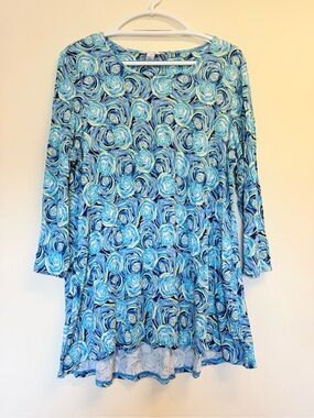 intro. Blue Swirl Floral Tunic Top